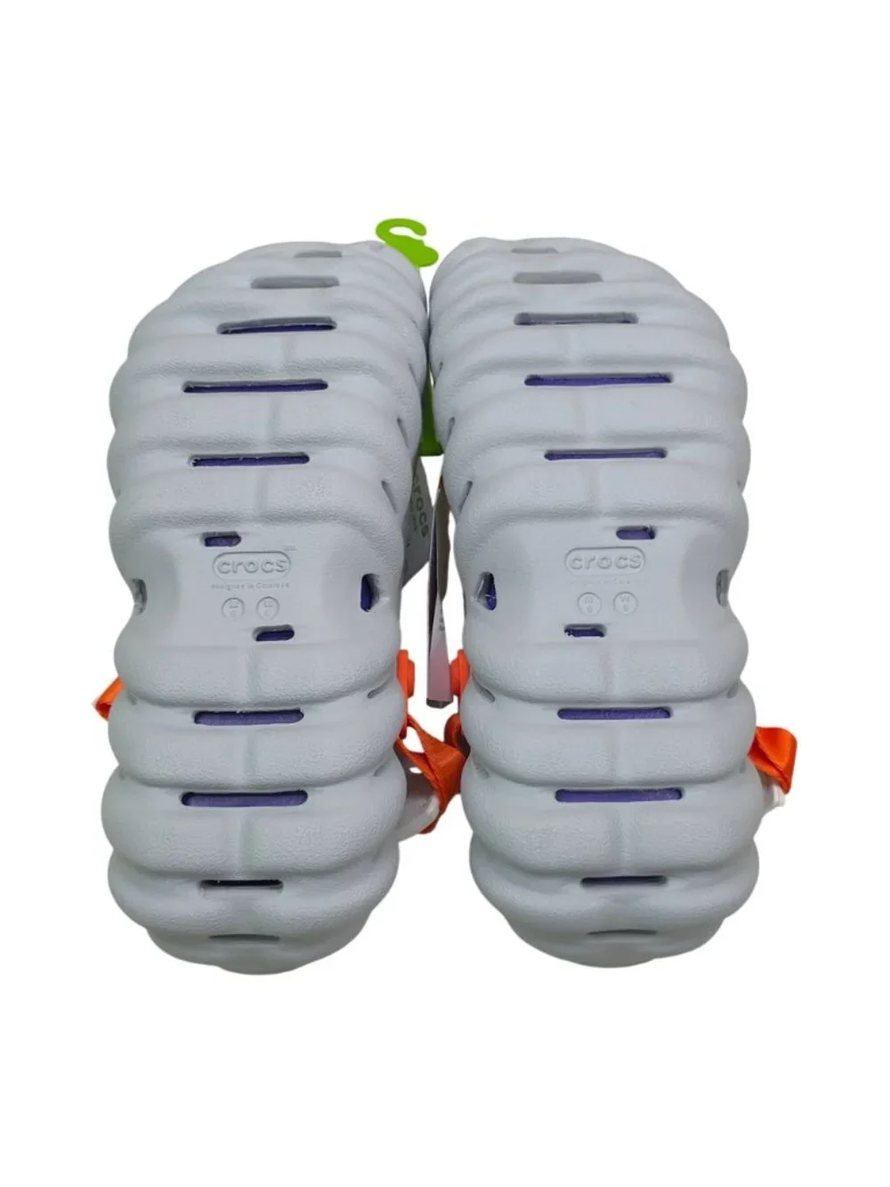 Crocs Echo Clog Mens 6/Womens 8 Gray With Orange Straps & Purple Insole